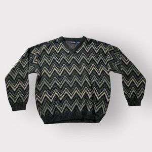 Vintage 1990s Puritan grey/tan/black chevron grunge grandpa sweater